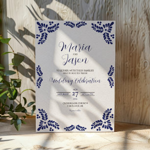 Mexican Talavera Blue Floral Minimalist Wedding Invitation