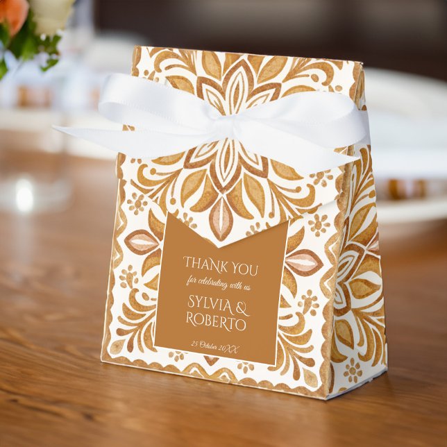 Mexican Talavera brown elegant wedding  Favour Box (Mexican Talavera wedding favors personalized terracotta  elegant Favor Boxes customized favor box)