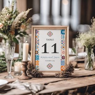Mexican Talavera Colourful Floral Fiesta Wedding Table Number