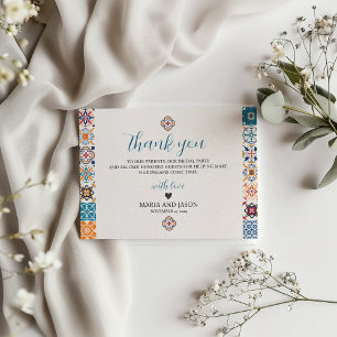 Mexican Talavera Colourful Floral Fiesta Wedding Thank You Card