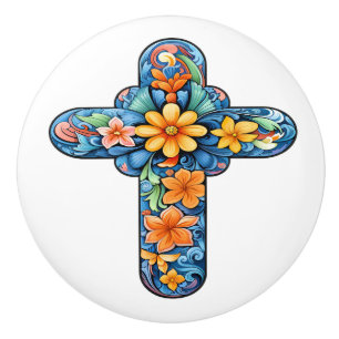 Mexican Talavera Cross Ceramic Knob