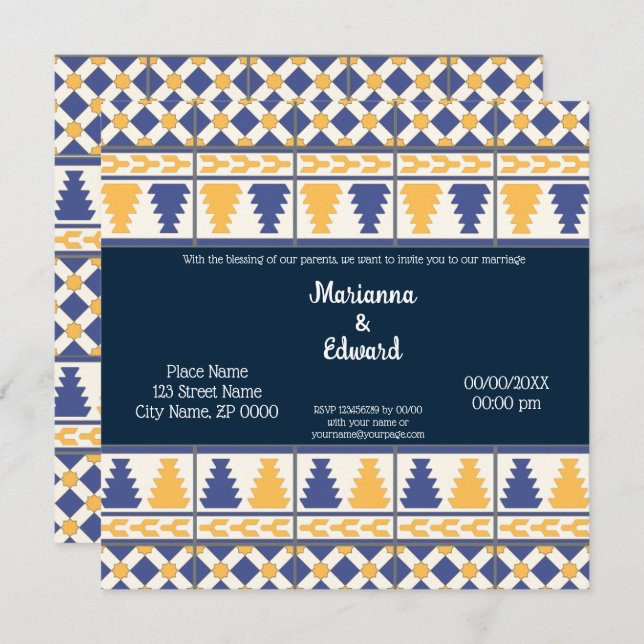 Mexican Talavera Design Wedding Invitation (Front/Back)