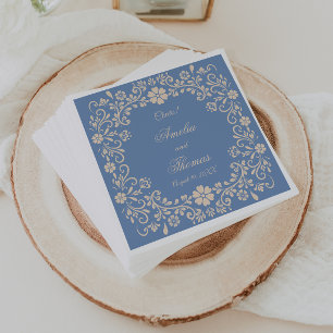 Mexican Talavera Dusty Blue Wedding Napkin