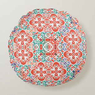 Mexican Talavera: Ethnic Tile Collage. Round Cushion