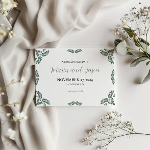 Mexican Talavera Green Floral Minimalist Wedding Save The Date