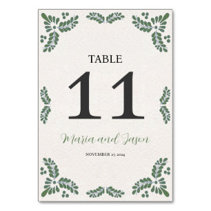 Mexican Talavera Green Floral Minimalist Wedding Table Number