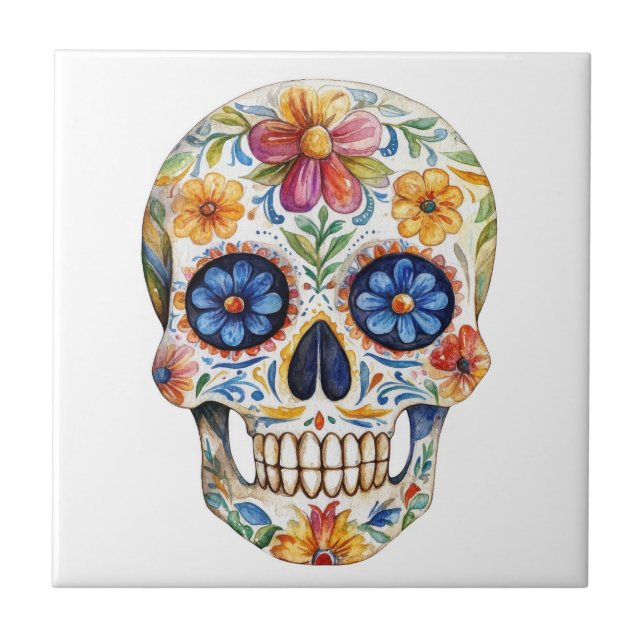 Mexican Talavera Hacienda Style Sugar Skull Tile (Front)