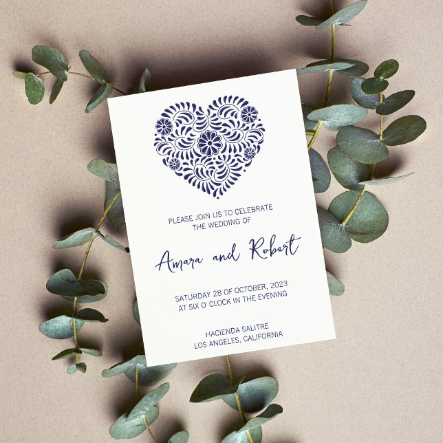 Mexican Talavera heart wedding invitation (Creator Uploaded)