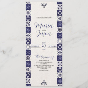 Mexican Talavera Majolica Navy Blue White Wedding Programme
