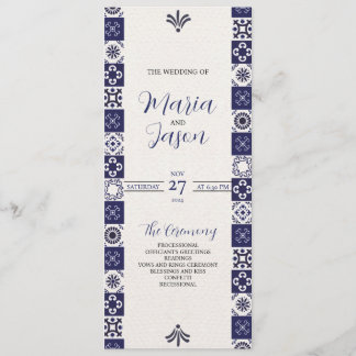 Mexican Talavera Majolica Navy Blue White Wedding Programme