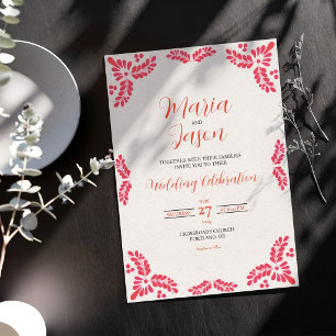 Mexican Talavera Orange Floral Minimalist Wedding Invitation