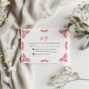 Mexican Talavera Orange Floral Minimalist Wedding RSVP Card