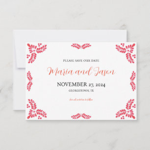 Mexican Talavera Orange Floral Minimalist Wedding Save The Date