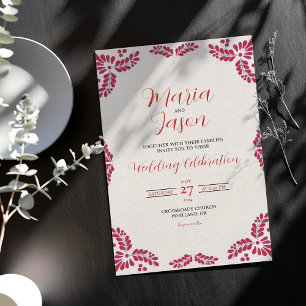 Mexican Talavera Red Floral Minimalist Wedding Invitation