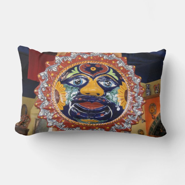 Mexican Talavera style sun Lumbar Cushion (Front)