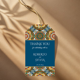 Mexican Talavera teal elegant wedding favour Gift Tags