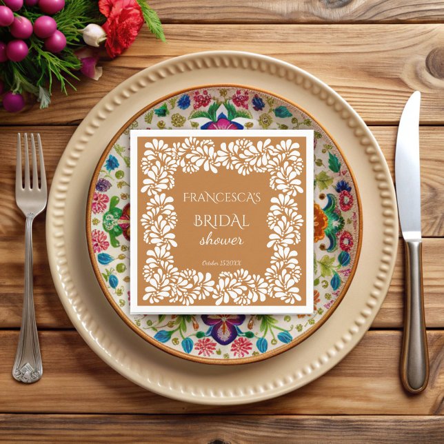 Mexican talavera terracotta bridal shower monogram napkin (Mexican talavera terracotta bridal shower monogrammed printed napkins template personalized decor)