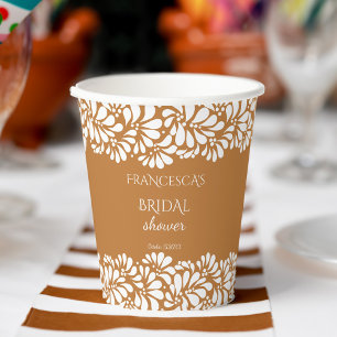 Mexican talavera terracotta bridal shower monogram paper cups