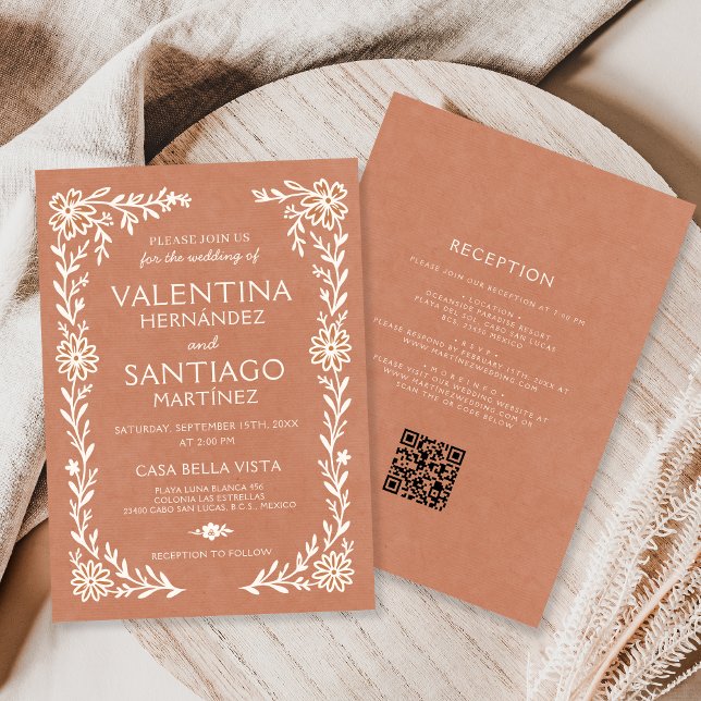 Mexican Talavera Terracotta Floral Boho Wedding Invitation (Creator Uploaded)