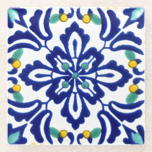 Mexican Talavera Terracotta Tile Design No. 10 Glass Coaster