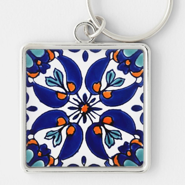 Mexican Talavera Terracotta Tile Design No. 1 Key Ring (Front)