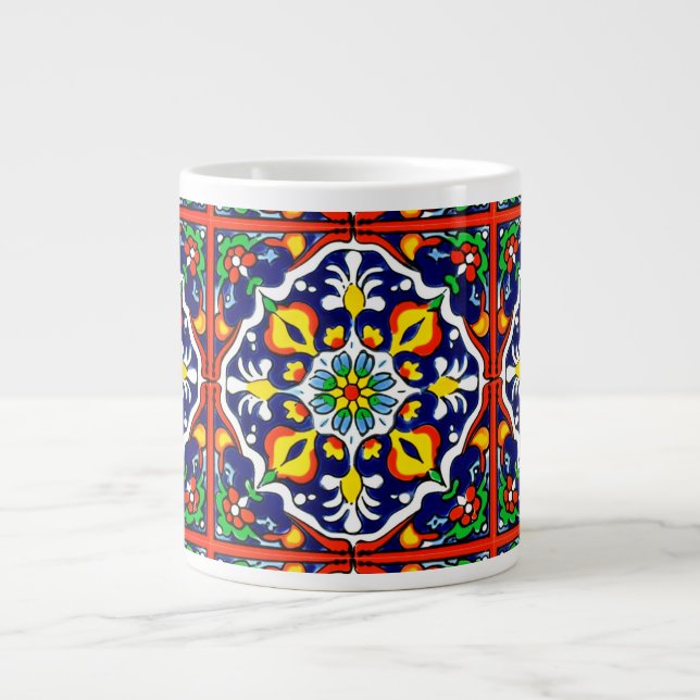 Mexican Talavera Terracotta Tile Design No. 3 Large Coffee Mug (Front)