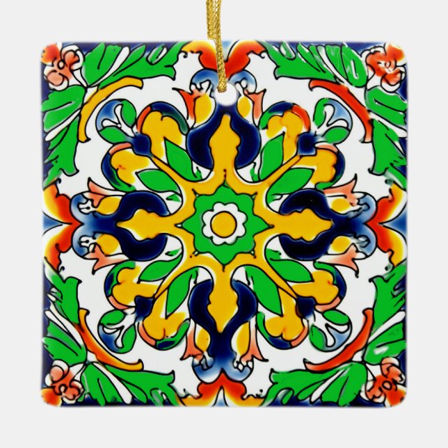 Mexican Talavera Terracotta Tile Design No. 4 Ceramic Ornament (Front)