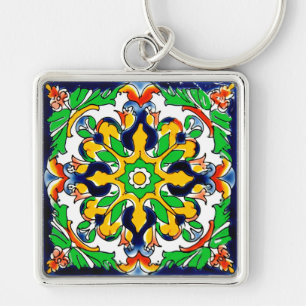 Mexican Talavera Terracotta Tile Design No. 4 Key Ring