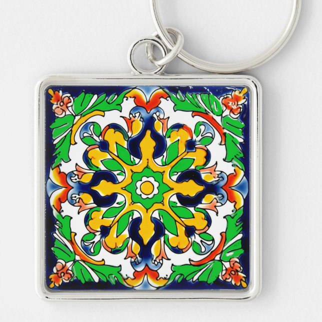 Mexican Talavera Terracotta Tile Design No. 4 Key Ring (Front)