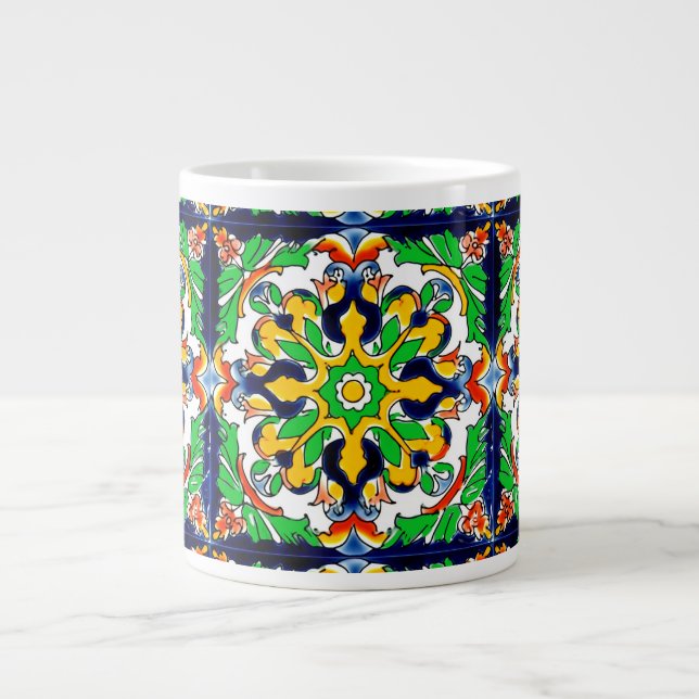 Mexican Talavera Terracotta Tile Design No. 4 Large Coffee Mug (Front)