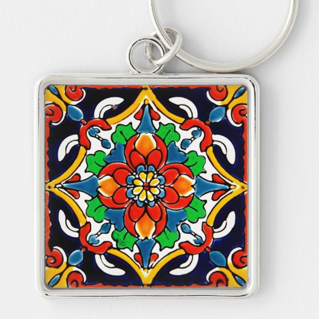Mexican Talavera Terracotta Tile Design No. 5 Key Ring (Front)