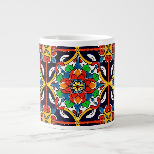 Mexican Talavera Terracotta Tile Design No. 5 Large Coffee Mug (Front)