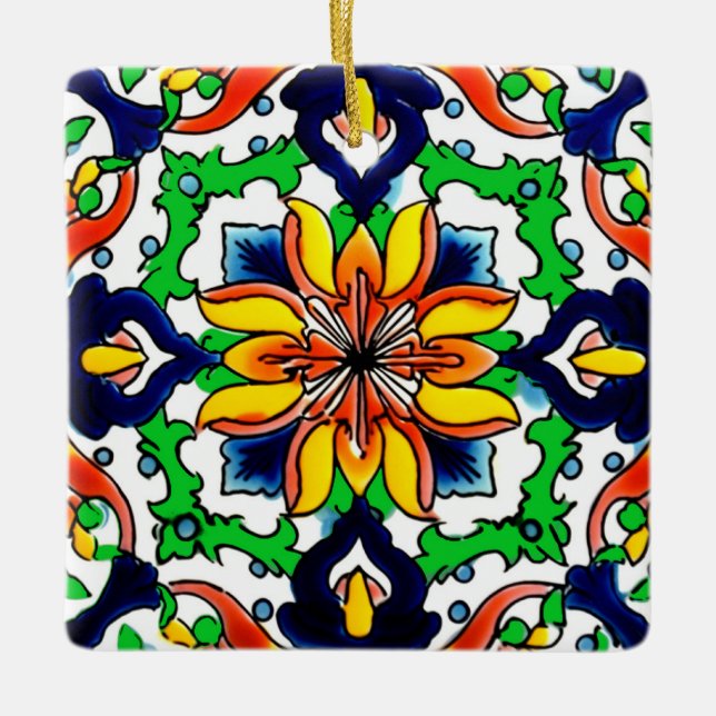 Mexican Talavera Terracotta Tile Design No. 6 Ceramic Ornament (Front)