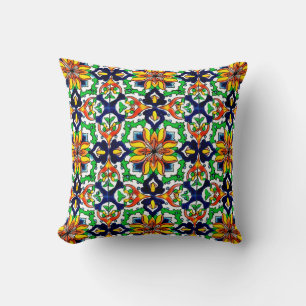 Mexican Talavera Terracotta Tile Design No. 6 Cushion