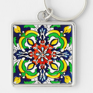 Mexican Talavera Terracotta Tile Design No. 7 Key Ring