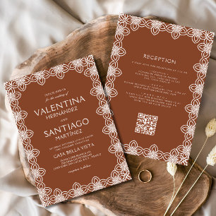 Mexican Talavera Terracotta White Boho Wedding Invitation