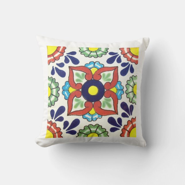 Mexican Talavera Tile double-sided throw pillows (Front)