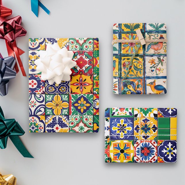 Mexican Talavera Tile Spanish Fiesta Wrapping Paper Sheet (Creator Uploaded)