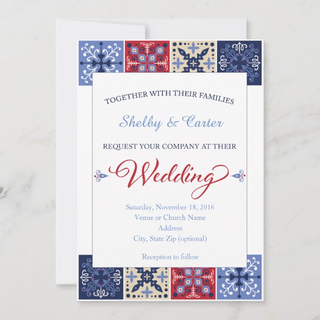 Mexican Talavera Tile Wedding Invitation (Front)