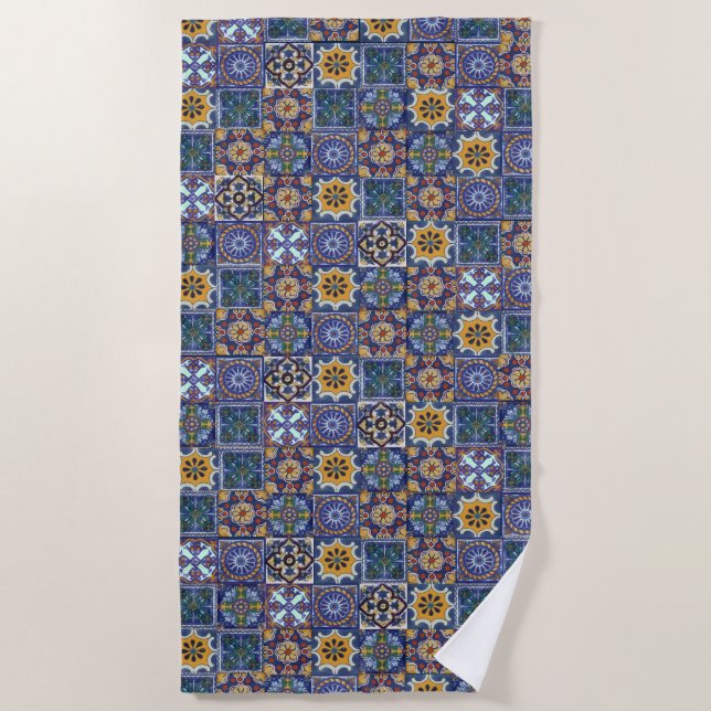 Mexican Talavera Tiles Beach Towel (Front)