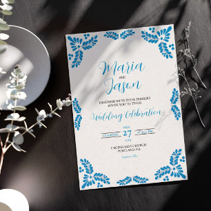 Mexican Talavera Turquoise Minimalist Wedding Invitation