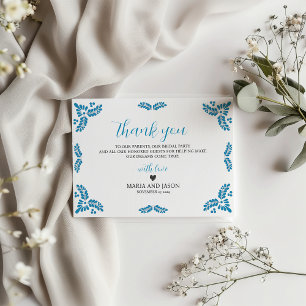 Mexican Talavera Turquoise Minimalist Wedding Thank You Card
