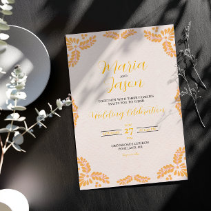 Mexican Talavera Yellow Floral Minimalist Wedding Invitation