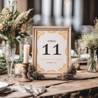 Mexican Talavera Yellow Floral Minimalist Wedding Table Number