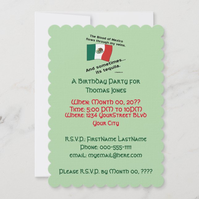 Mexican Tequila Birthday Party  Invitation (Front)