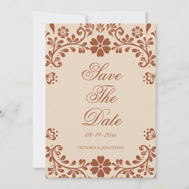 Mexican Terracotta Beige Wedding  Save The Date (Front)