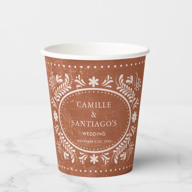 Mexican Terracotta Papel Picado Wedding Paper Cup (Front)