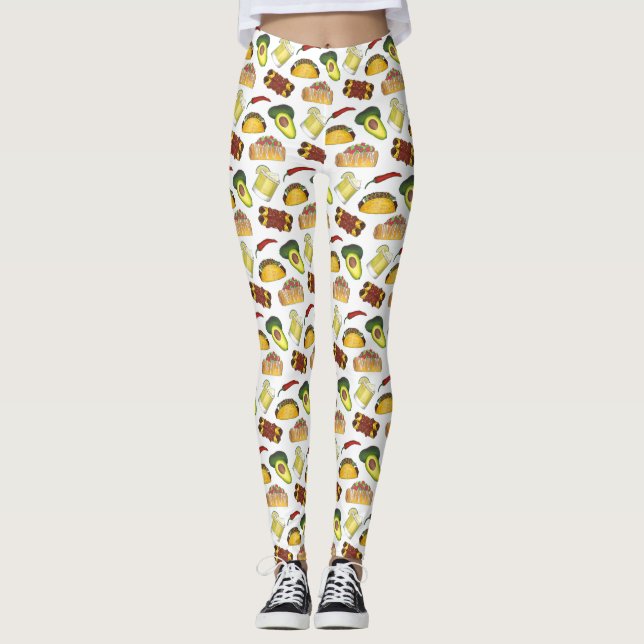 Mexican Tex Mex Food Taco Enchilada Chimichanga Leggings (Front)