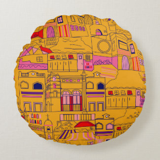 Mexican Textile Seamless Pattern Design Round Cushion