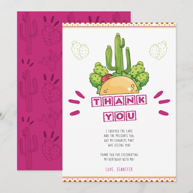 Mexican Thank you Taco Cactus Card (Front/Back)